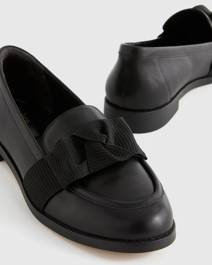 Italian Leather Bow Penny Loafer - 5 / Bone