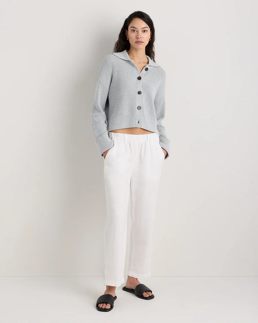 100% Organic Cotton Fisherman Collared Cardigan - XS / Heather Dove Grey
