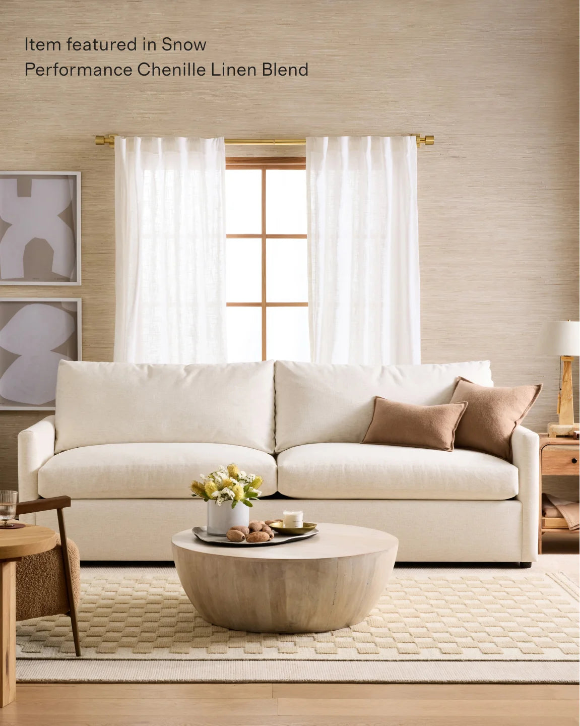 Brennan Sofa in Performance Chenille Linen Blend - 7ft / Snow