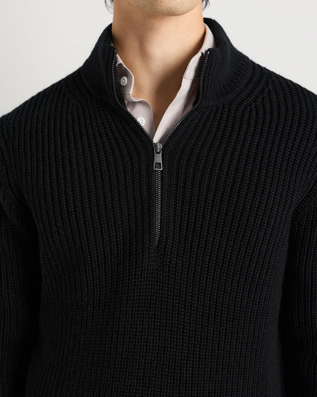 Australian Merino Wool Half Zip Sweater - S / Heather Bone