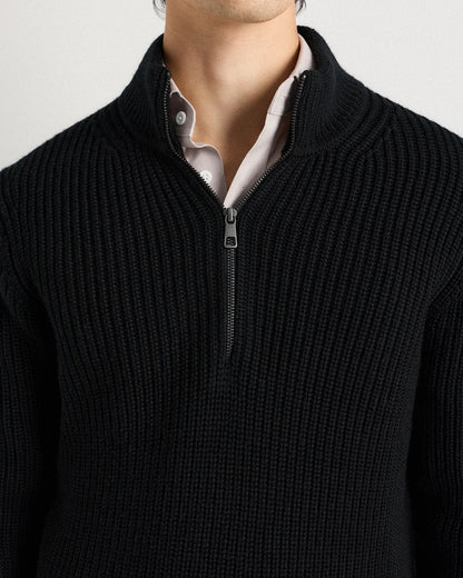 Australian Merino Wool Half Zip Sweater - S / Heather Bone