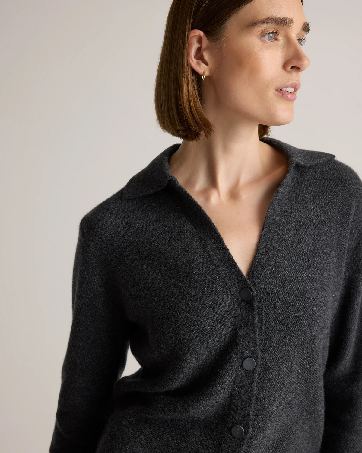 Mongolian Cashmere Collared Cardigan - XS / Heather Charcoal