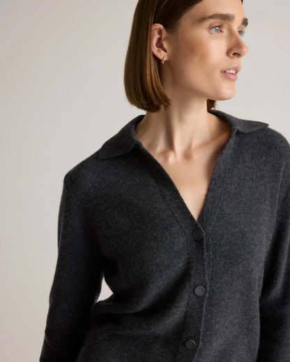 Mongolian Cashmere Collared Cardigan - XS / Heather Charcoal