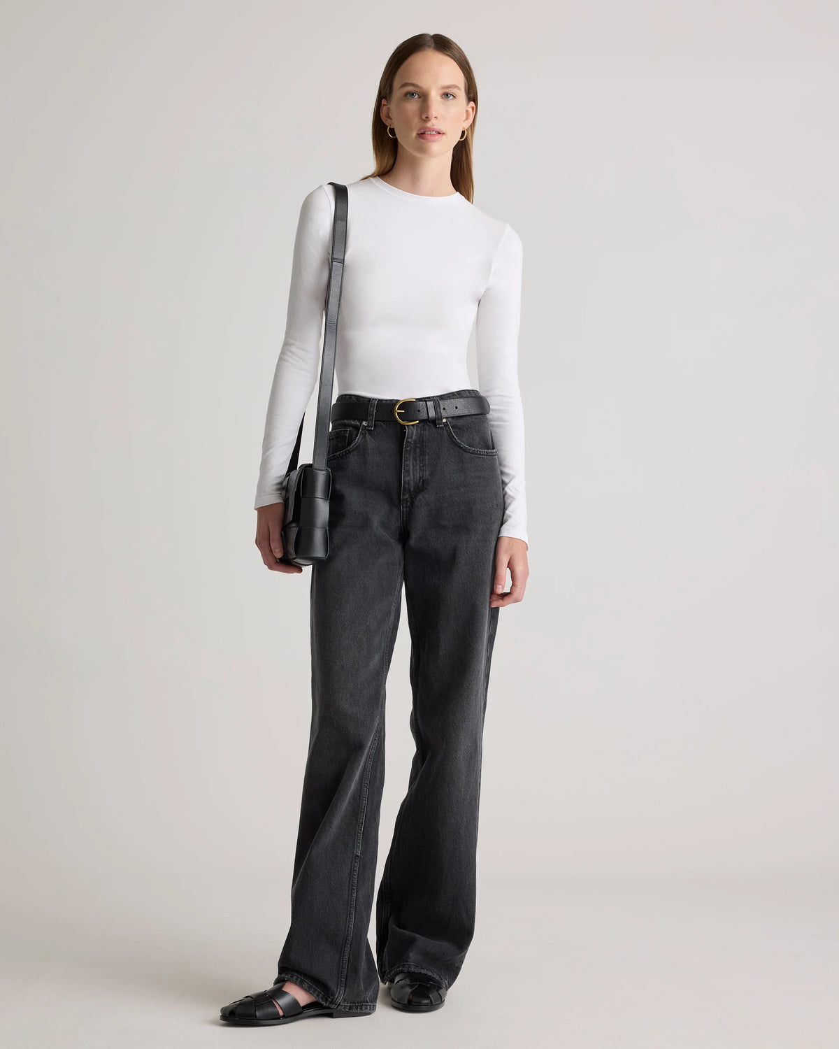 Stretch Cotton Jersey Fitted Long Sleeve T-Shirt - XS / Linen White