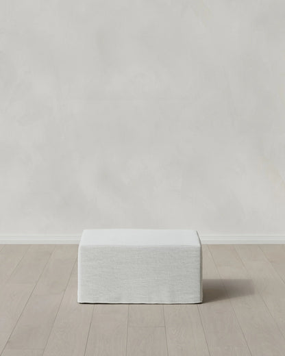 Ellery Slipcover Ottoman in Performance Linen - One Size / Sand