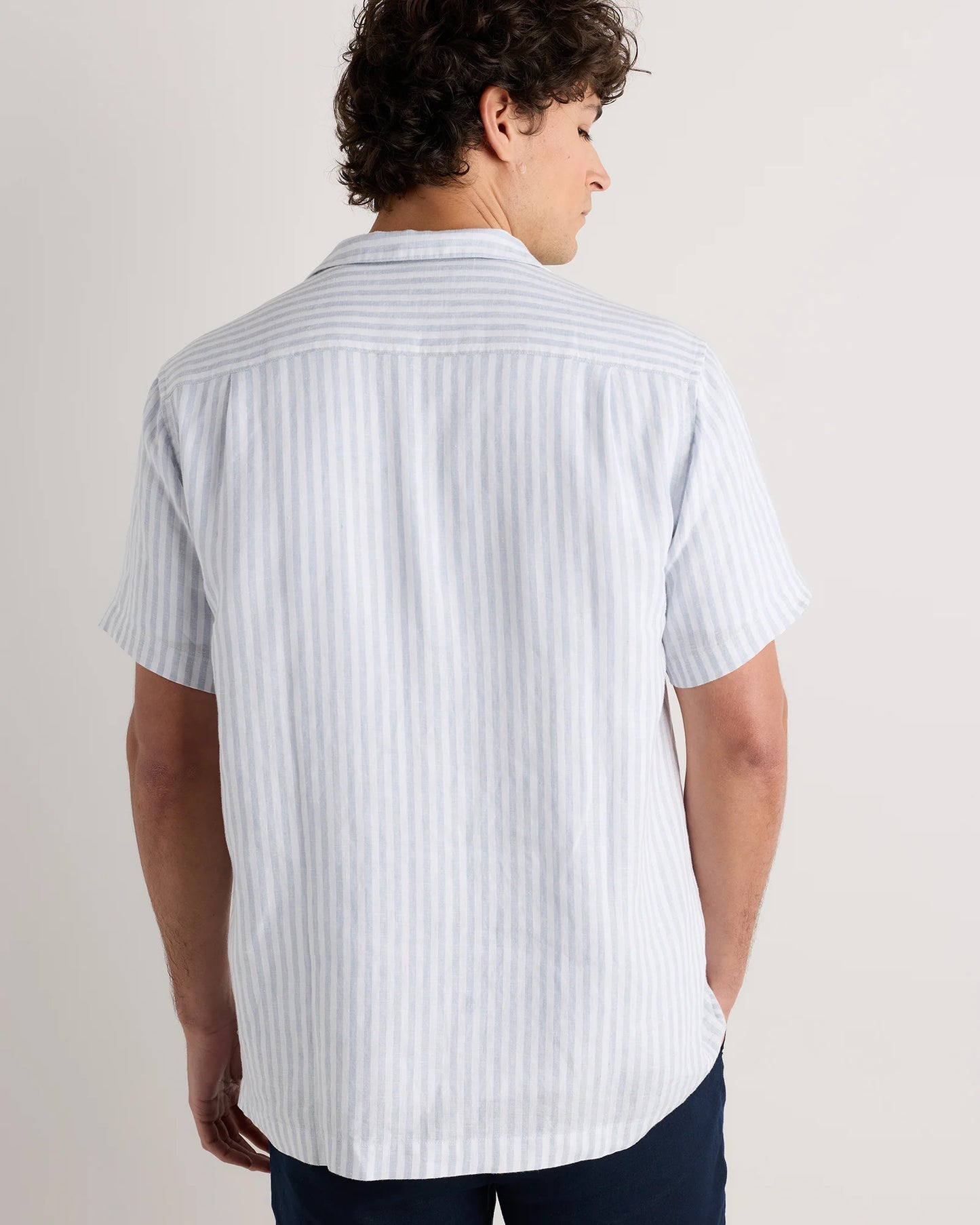 100% European Linen Camp Shirt - XS / Sky Blue Mariner Stripe