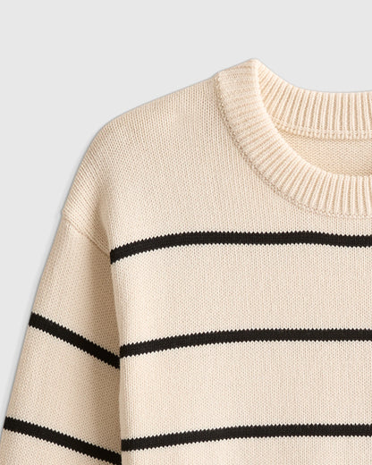 100% Organic Cotton Crewneck Sweater - 6 / Navy/White