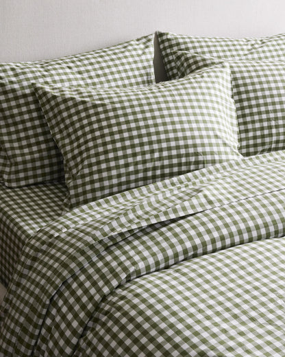 Organic Crisp Percale Gingham Sham Set - Standard / Cafe