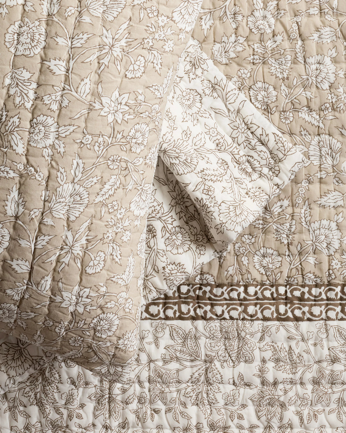Organic Cotton Block Print Quilted Sham Set - Standard / Green