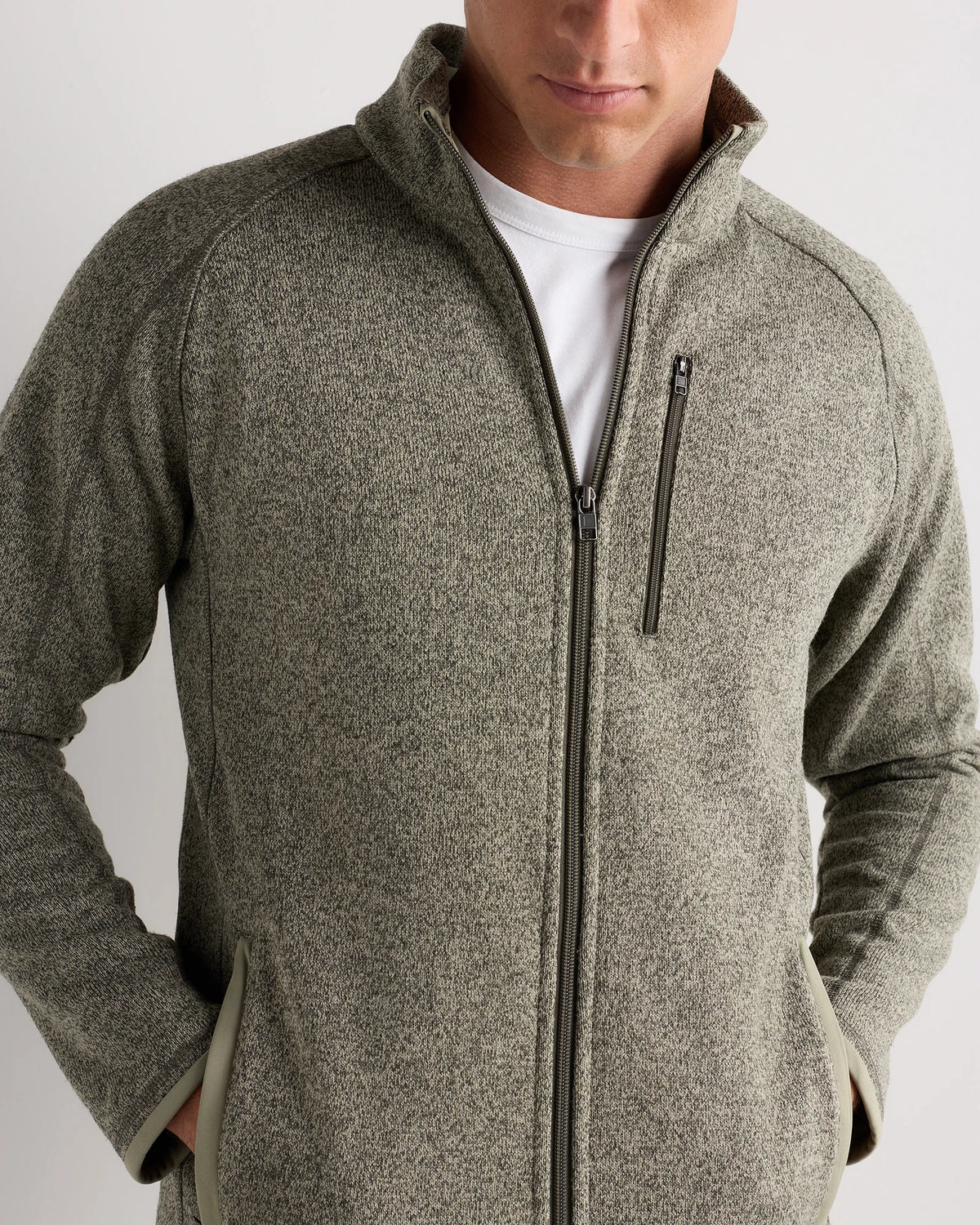 Sweater-Knit Fleece Full-Zip Jacket - XS / Heather Mineral Green