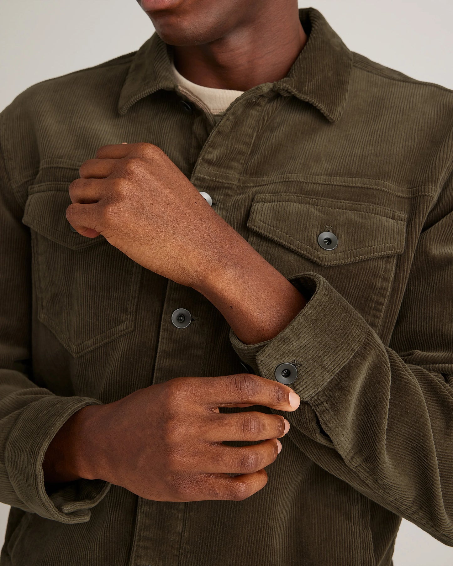 Organic Stretch Corduroy Trucker Jacket - S / Seaweed