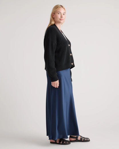 100% Organic Cotton Fisherman Boxy Cropped Cardigan - XS / Sapphire Blue