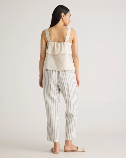 100% European Linen Tapered Ankle Pants - XS / Blue Pinstripe