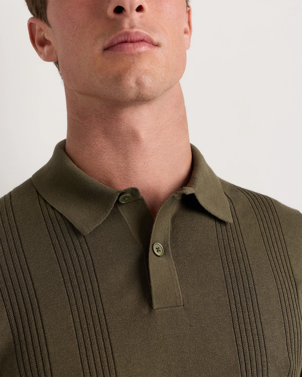Cotton-Silk Ribbed Short Sleeve Sweater Polo - S / Speckled Beige