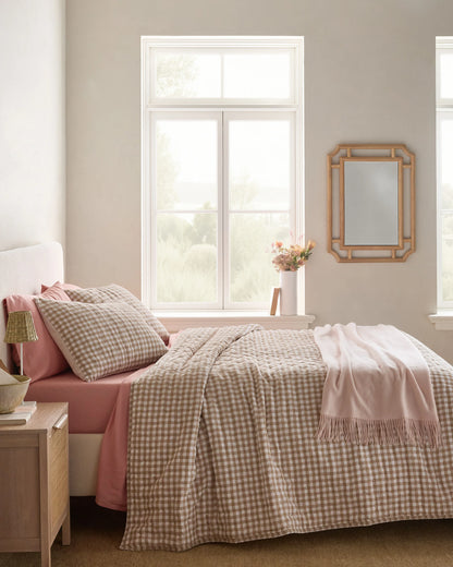 European Linen Patterned Quilt - Twin / Willowleaf Gingham