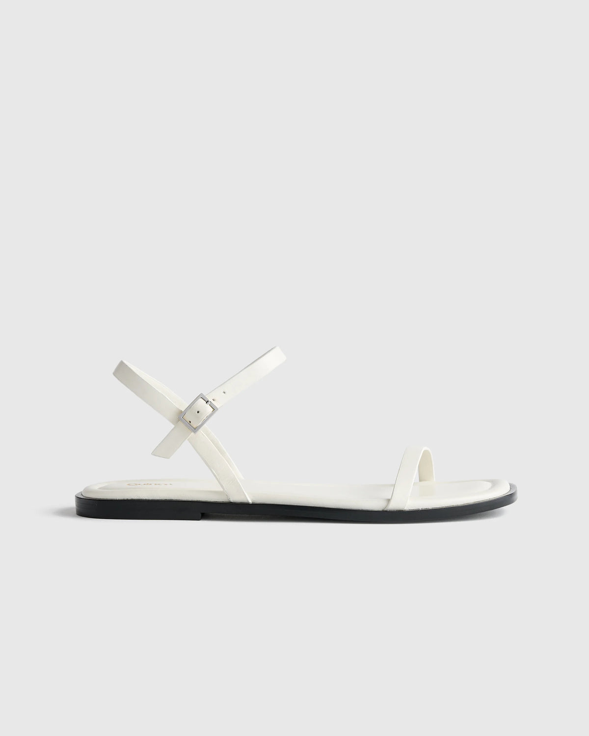 Italian Leather Ankle Strap Flat Sandal - 5 / Black