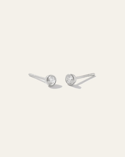 14K Gold Natural Diamond Tiny Bezel Studs - One Size / Yellow Gold
