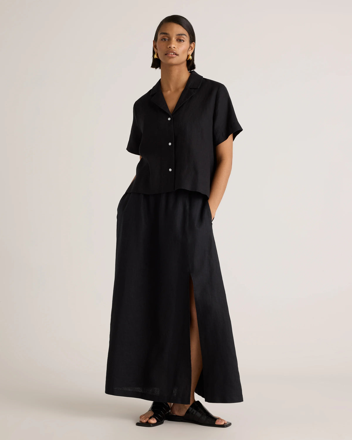 100% European Linen Maxi Skirt - XS / Classic Mini Gingham