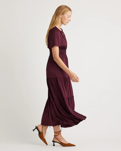 Washable Stretch Silk Tiered Maxi Dress - XS / Navy