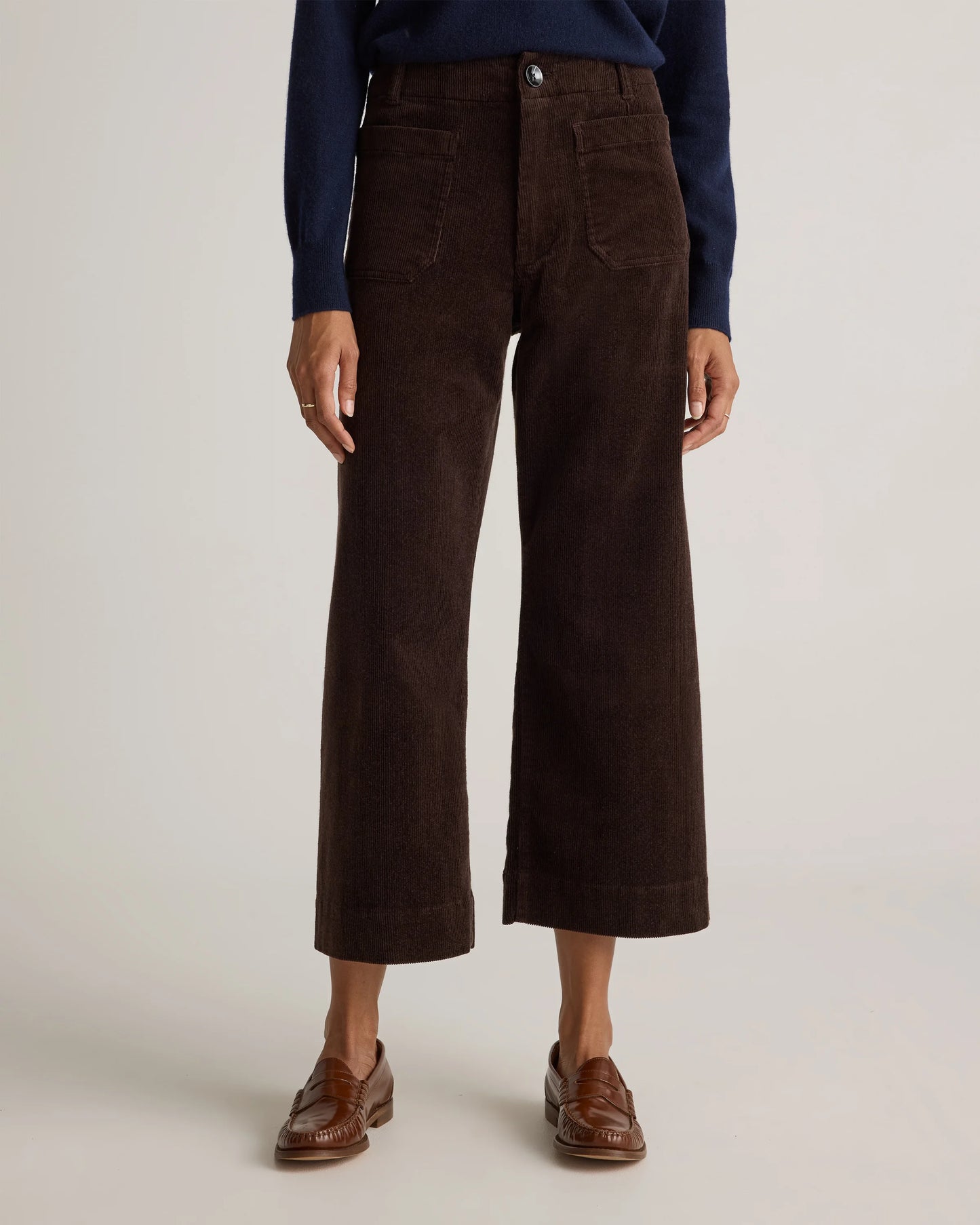Organic Stretch Corduroy Cropped Wide Leg Pants - 0 / Black