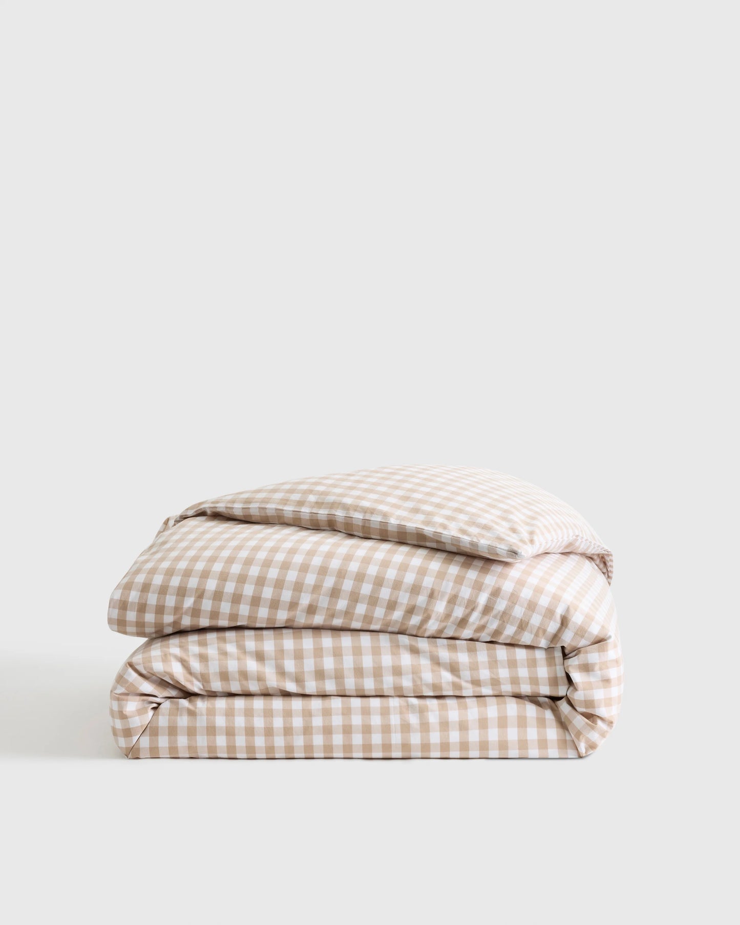 Organic Crisp Percale Gingham Duvet Cover - Twin / Cafe