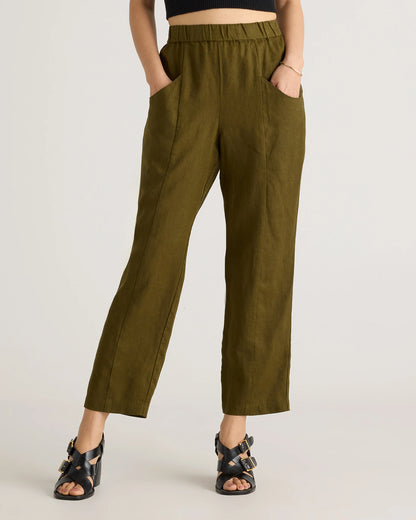 100% European Linen Tapered Ankle Pants - XS / Blue Pinstripe
