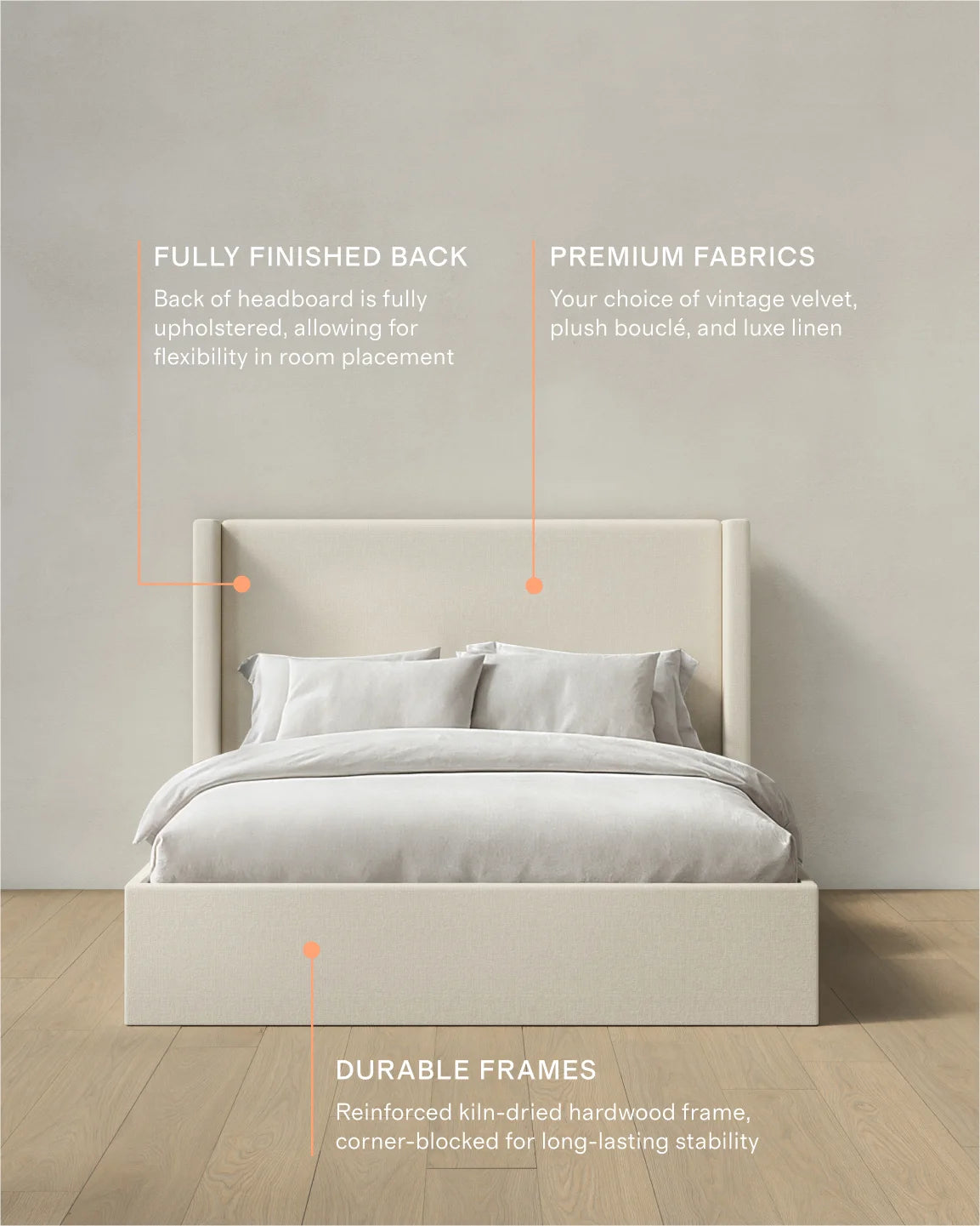 100% Linen Wingback Bed - Full / Canvas