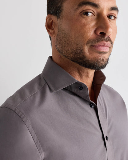 Organic Cotton Stretch Poplin Dress Shirt - S / White/Navy Minigrid