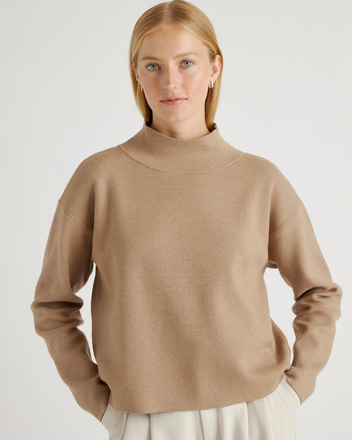 Eco-Knit Milano Stitch Mock Neck Pullover - XS / Warm Taupe