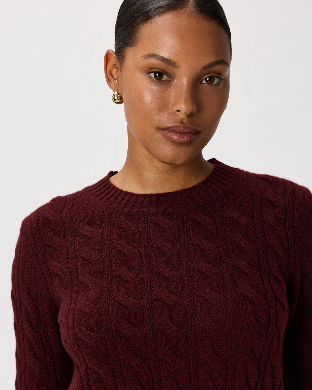 Mongolian Cashmere Shrunken Cable Crewneck Sweater - XS / Varsity Red