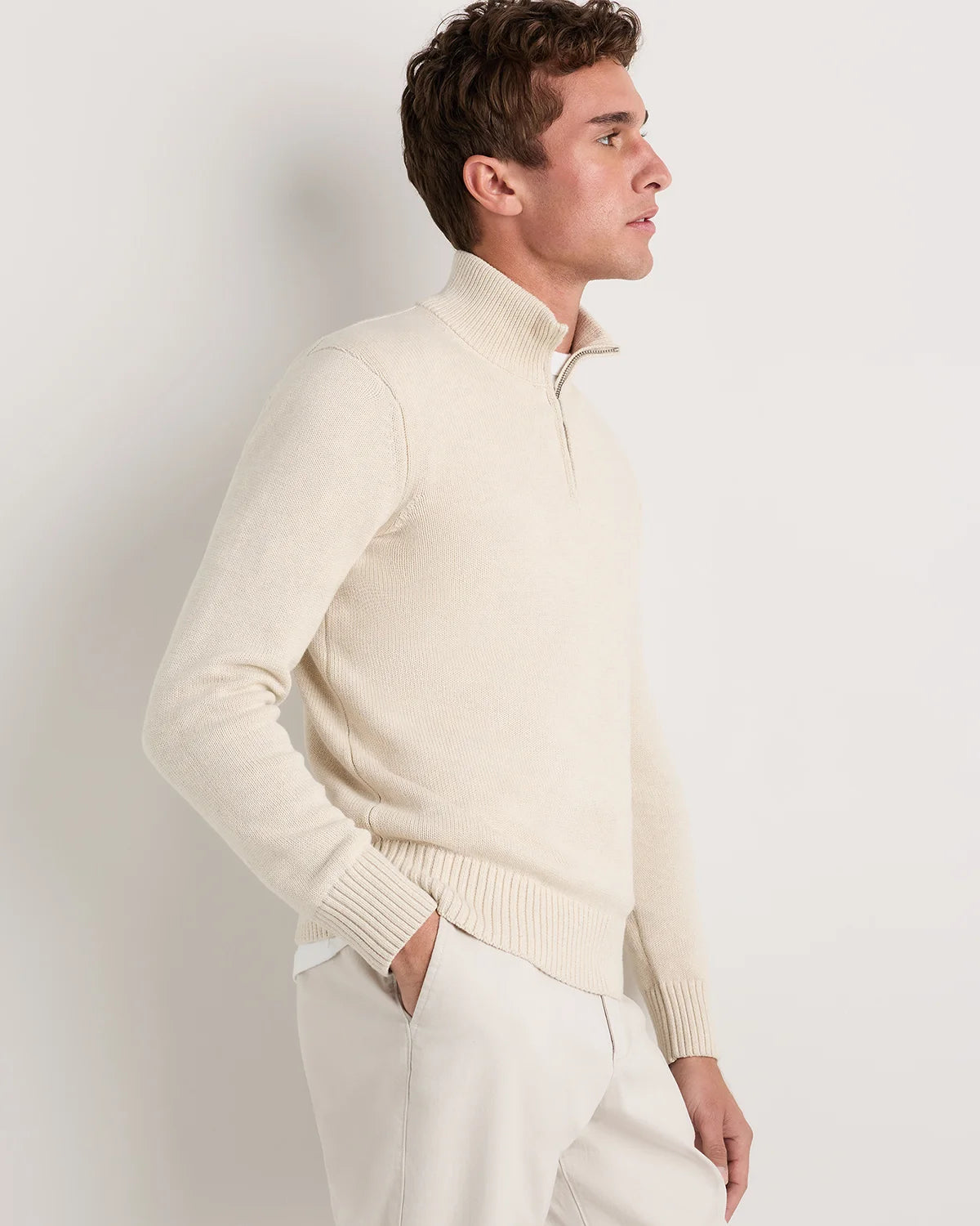 100% Organic Cotton Quarter-Zip Sweater - S / Moonstone Blue