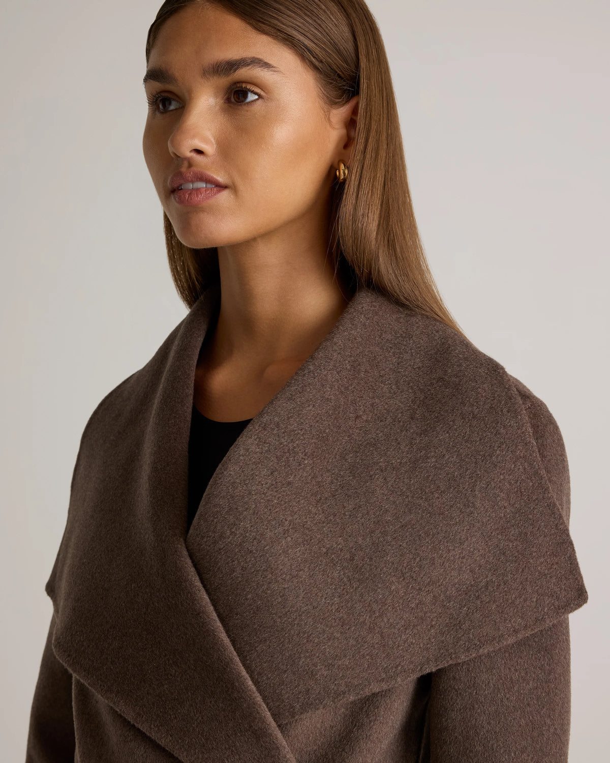 Double-Faced Merino Wool Draped Collar Wrap Coat - XS / Oat