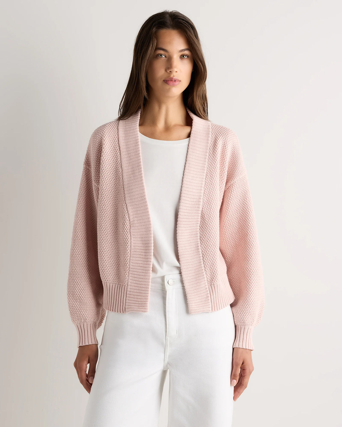 100% Organic Cotton Waffle Stitch Open Cardigan - XS / Sky Blue