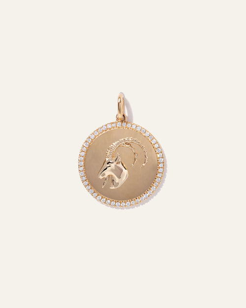 14K Gold Pave Zodiac Medallion Charm - One Size / Yellow Gold