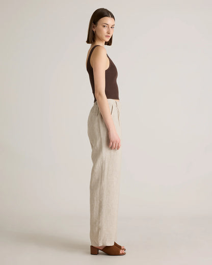 100% European Linen Pleated Trouser - 0 / Bayberry Olive