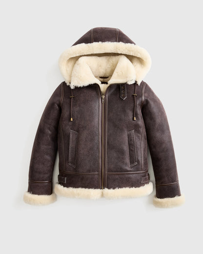 100% Shearling Cold Weather Bomber Jacket - XS / Black