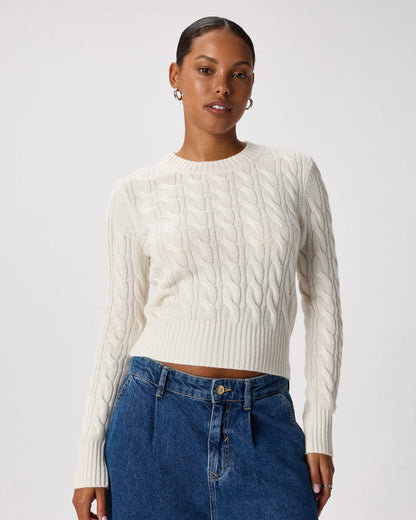 Mongolian Cashmere Shrunken Cable Crewneck Sweater - XS / Varsity Red
