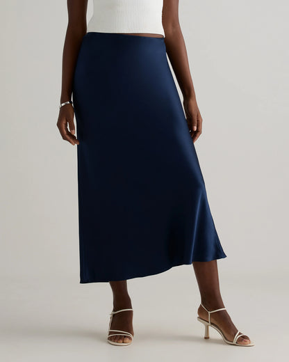 100% Washable Silk Maxi Skirt - XS / Champagne
