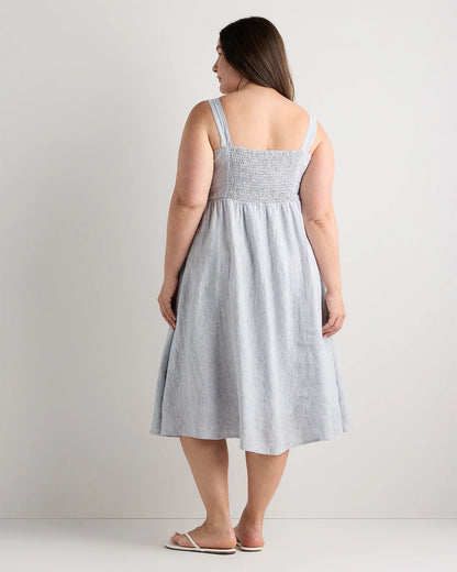 100% European Linen Fit & Flare Midi Dress - 1X / Chile