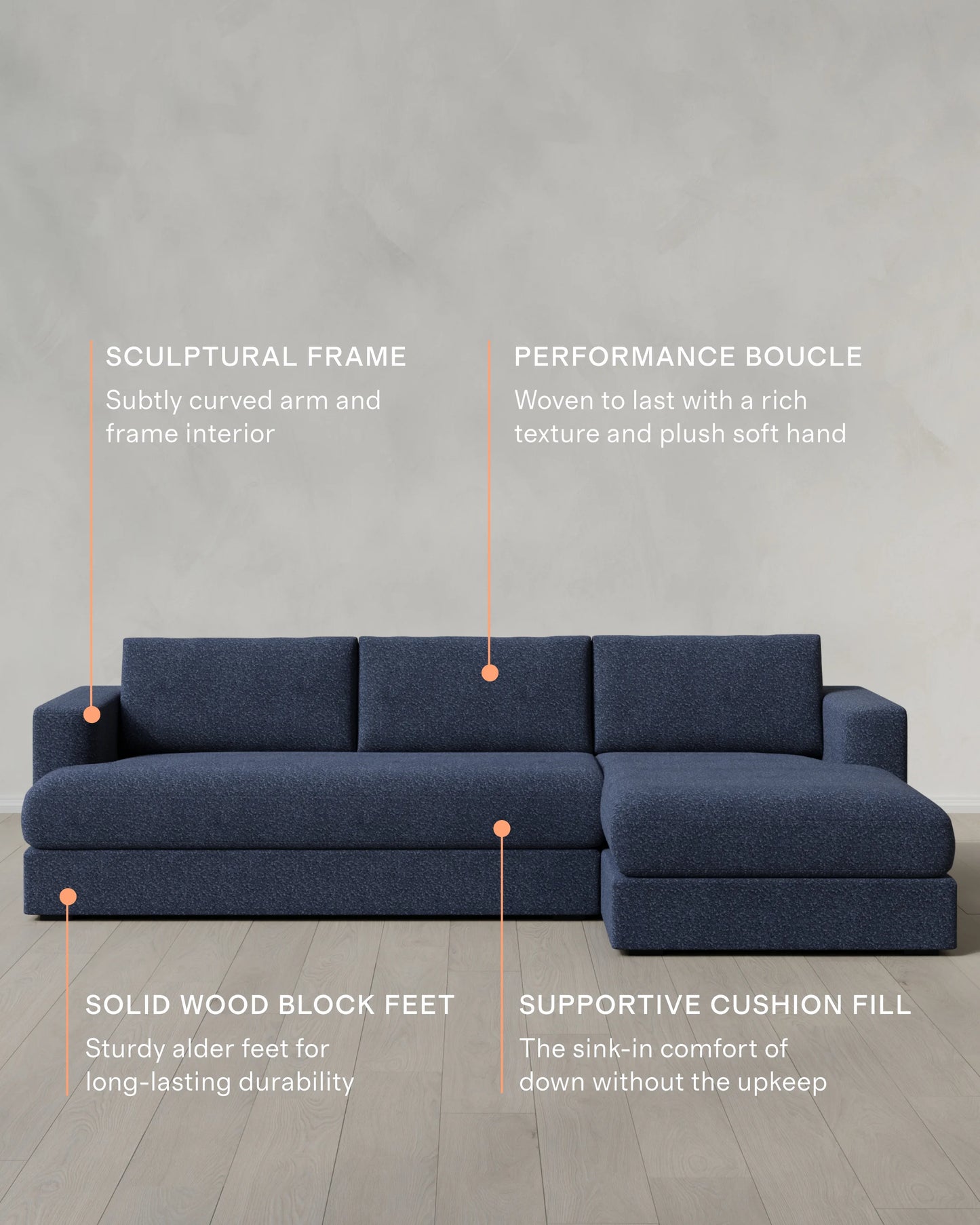 Sierra Curved Arm Chaise Sectional in Performance Boucle - Right Arm / Linen