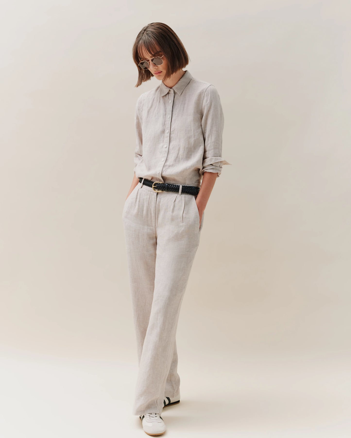 100% European Linen Pleated Trouser - 0 / Bayberry Olive