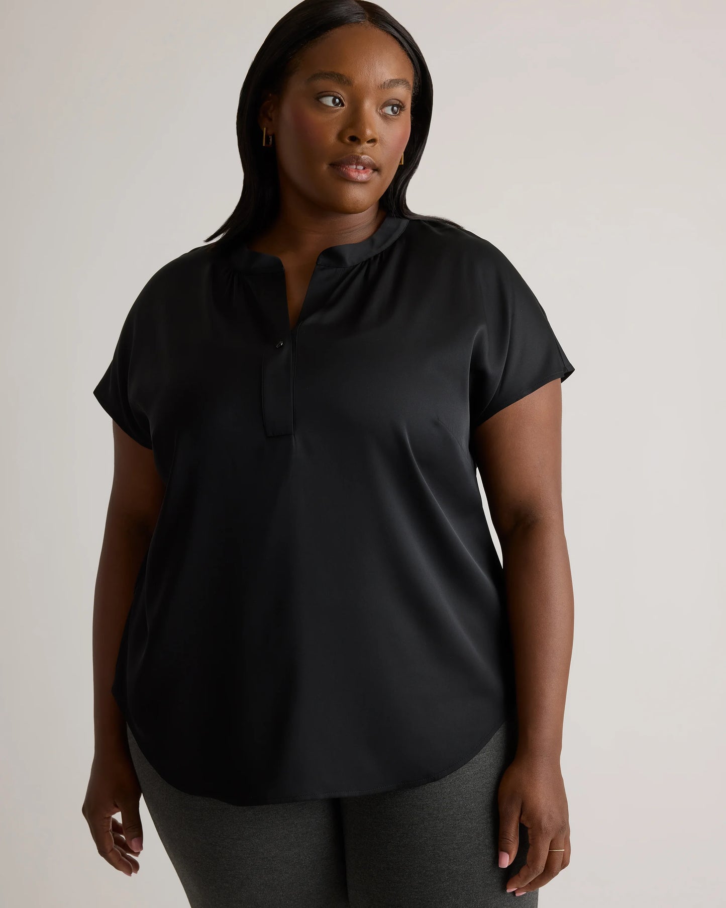 Washable Stretch Silk Dolman Sleeve Blouse - 1X / Black