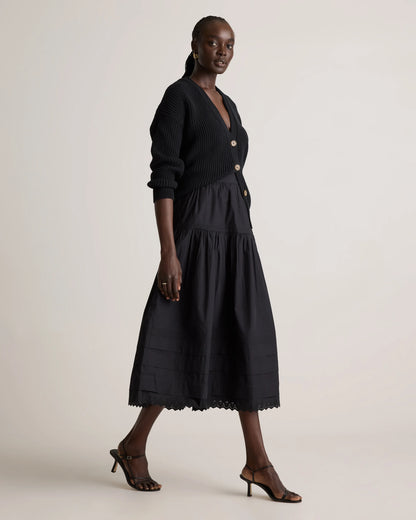 100% Organic Cotton Poplin Pintuck Maxi Skirt - XS / Black