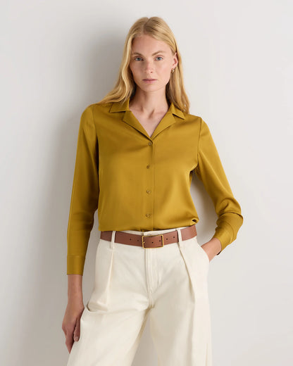 Washable Stretch Silk Notch Collar Blouse - XS / Moonstone Blue