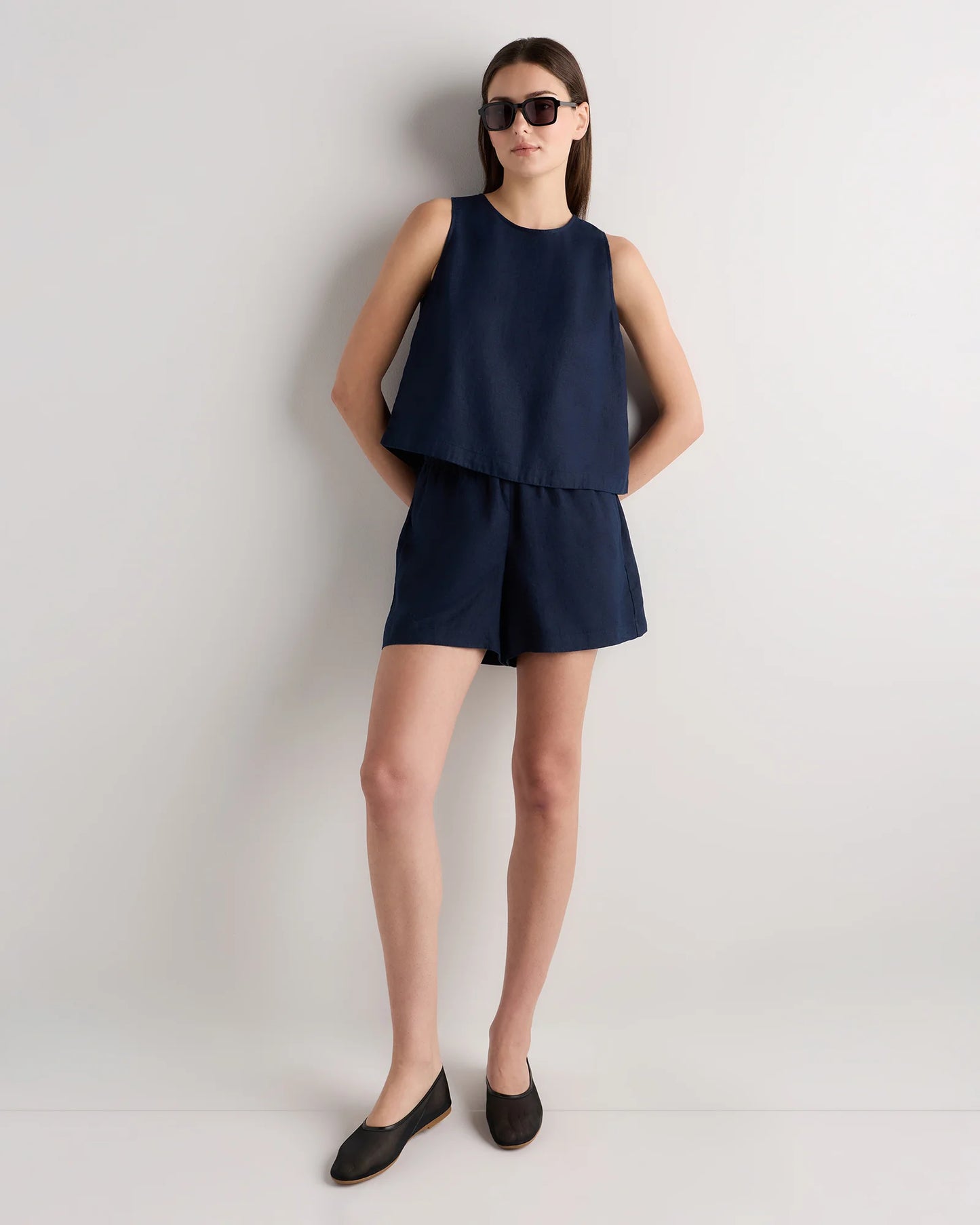 100% European Linen Cropped Tank - XS / Taupe Brown Gingham