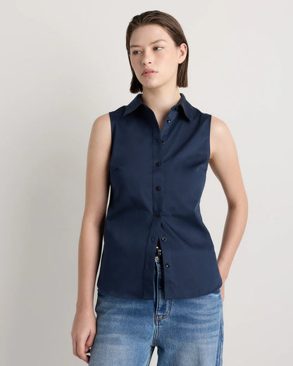 Organic Stretch Cotton Tailored Sleeveless Shirt - XS / Classic White