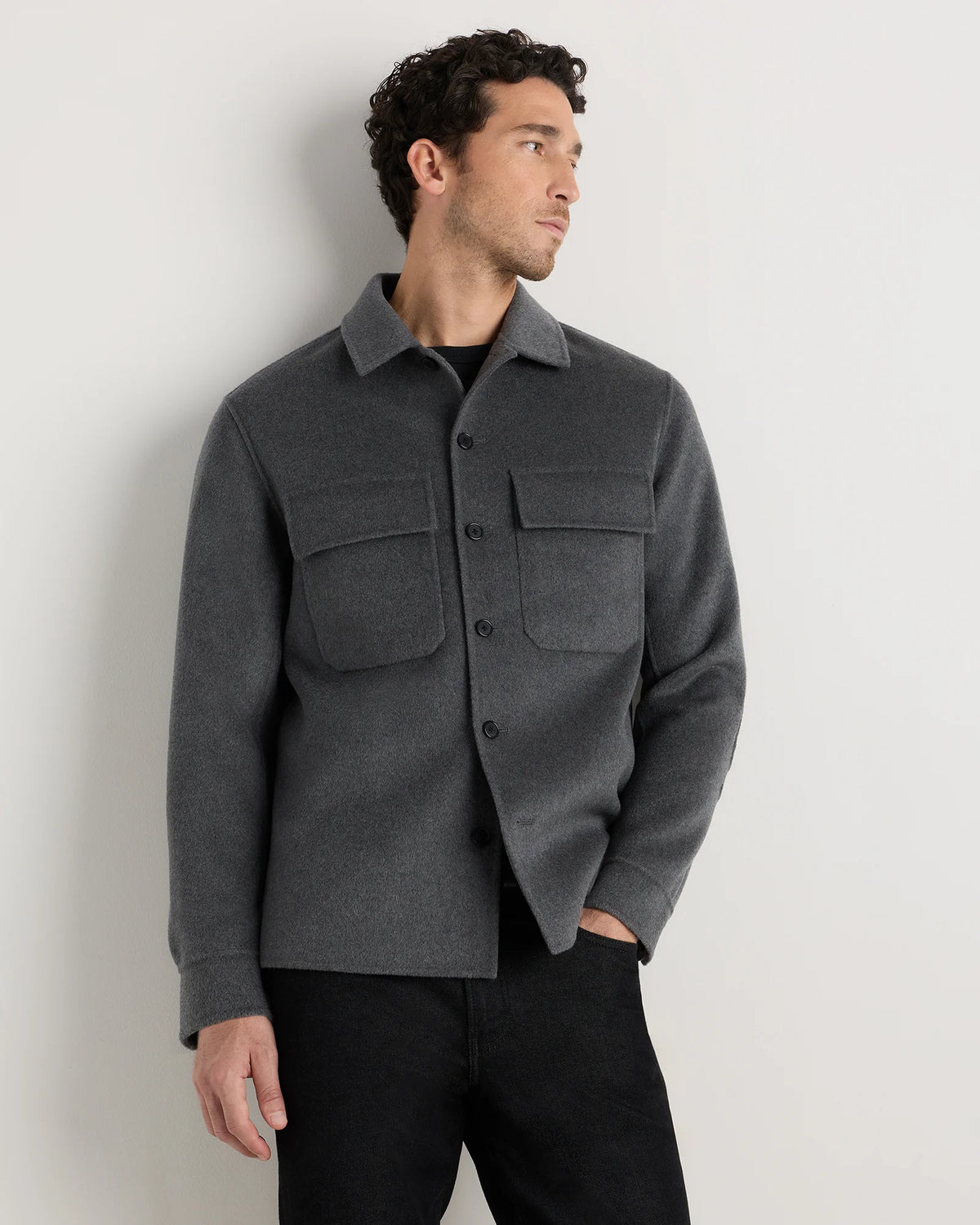 100% Mongolian Cashmere Double-Faced Shirt Jacket - S / Black