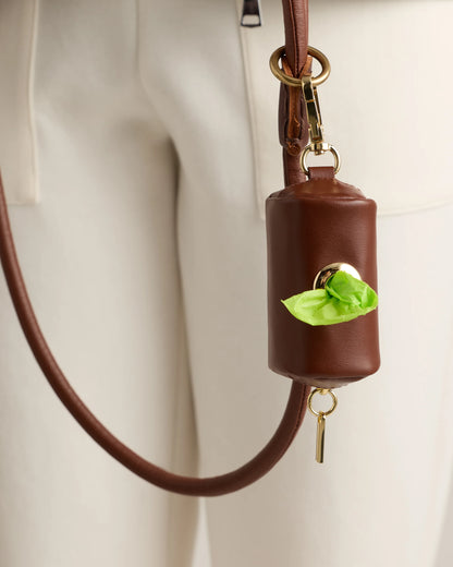 Italian Leather Dog Waste Bag Holder - One size / Brown
