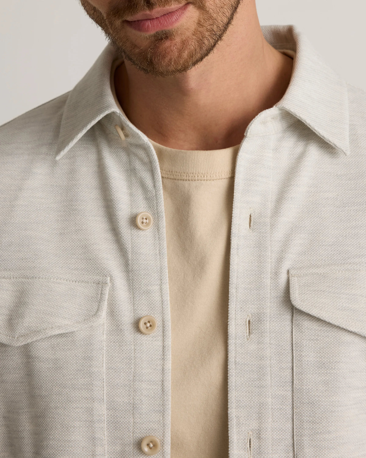 Cotton Pique Knit Overshirt - XS / Heather Charcoal