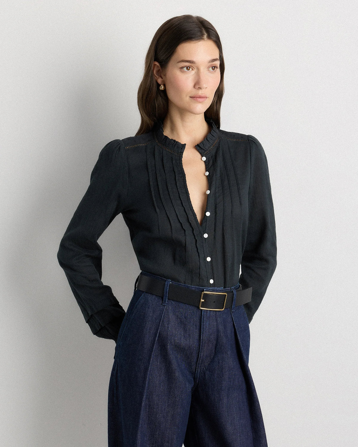 Organic Textured Cotton Peasant Blouse - XS / Pale Custard Yellow